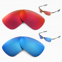 Walleva Two Pairs Polarized Lenses For Oakley Crosshair 1.0 (2005-2006 version) Sunglasses - Fire Red + Ice Blue